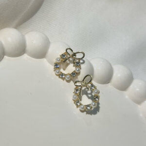 Korean Circle Bow Knot Silver and White korean earring