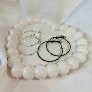 Pack of 2 SILVER & BLACK PEACE Korean Earring