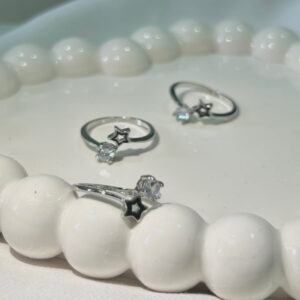 Star stunning silver-plated floral design and studded shimmering white diamond Adjustable finger ring for women and girls.