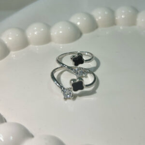 Viral Black stunning silver-plated floral design and studded shimmering white diamond Adjustable finger ring for women and girls.