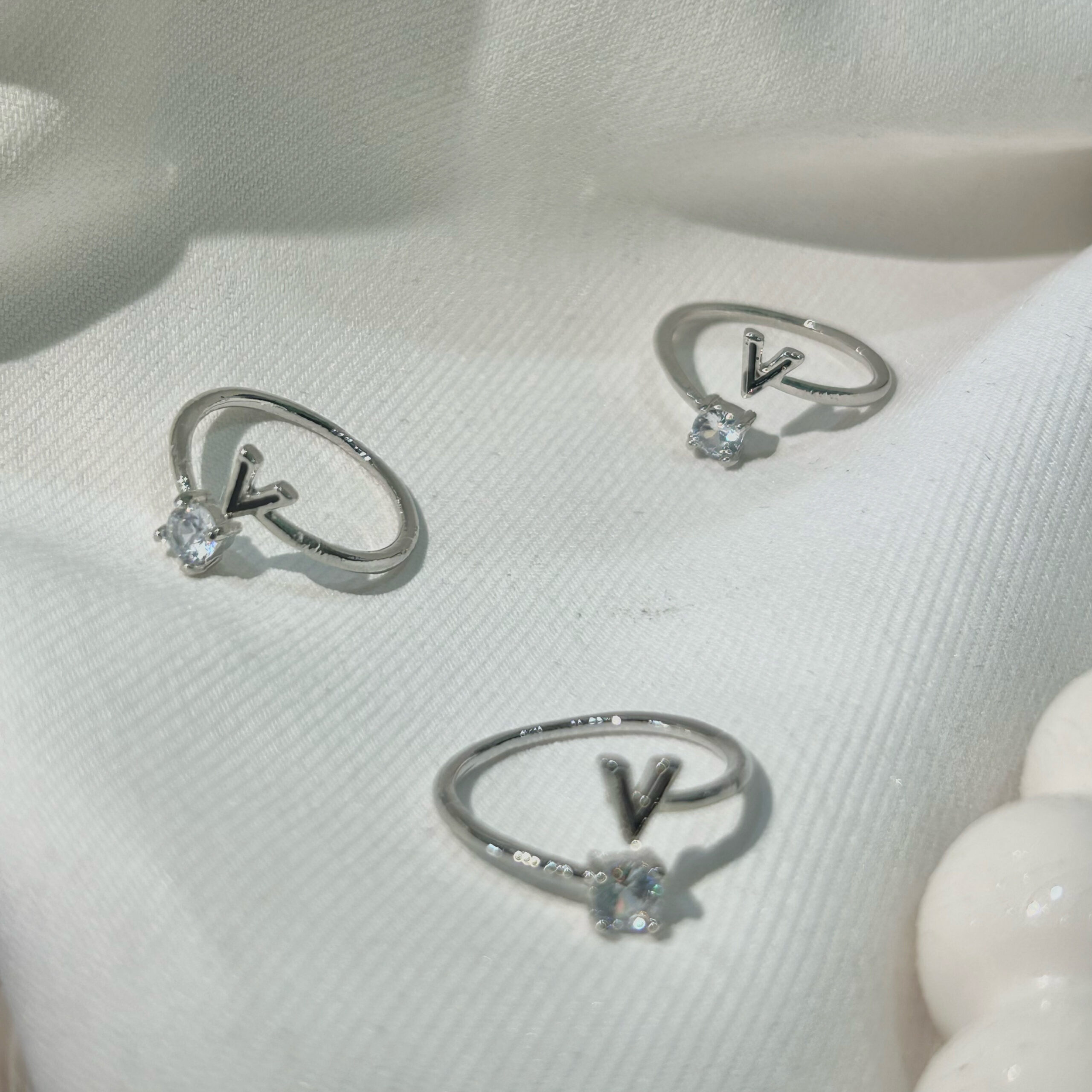 V shape stunning silver-plated floral design and studded shimmering white diamond Adjustable finger ring for women and girls.