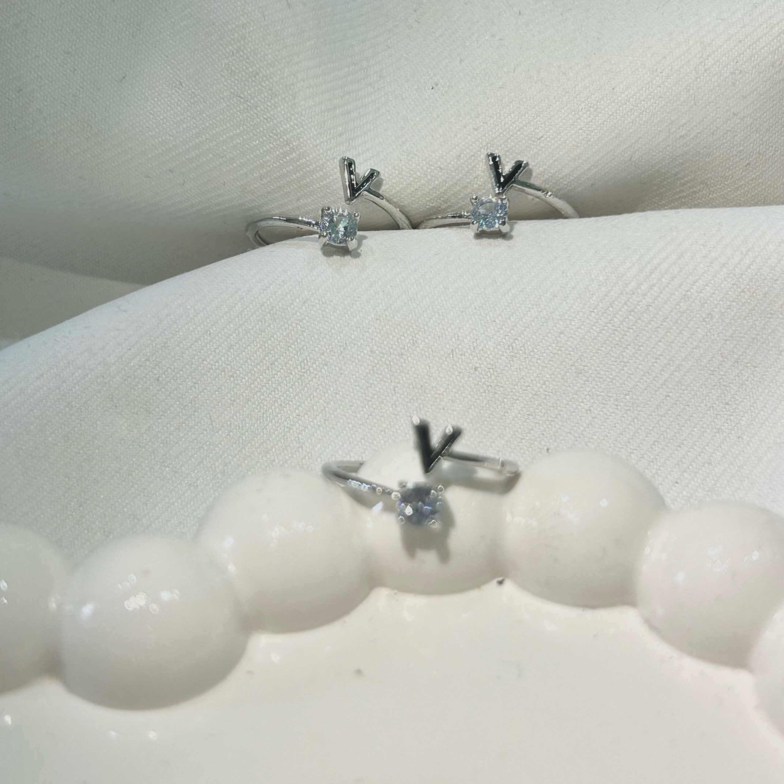 V shape stunning silver-plated floral design and studded shimmering white diamond Adjustable finger ring for women and girls. - Image 2