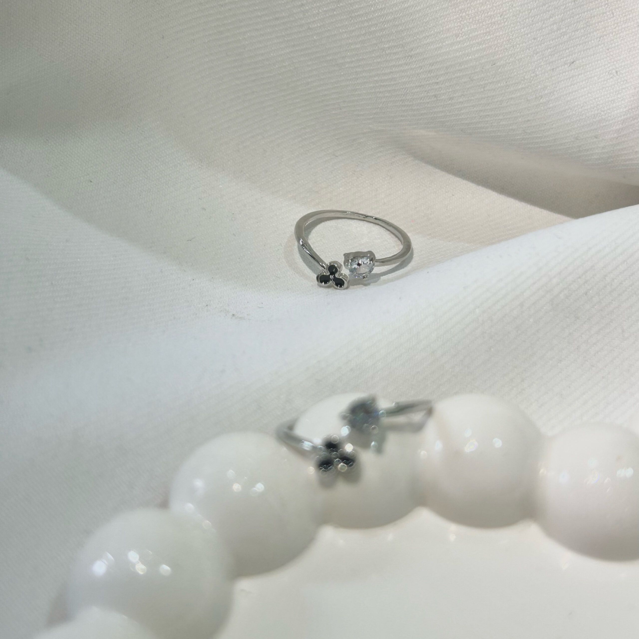 Small Flower stunning silver-plated floral design and studded shimmering white diamond Adjustable finger ring for women and girls. - Image 2