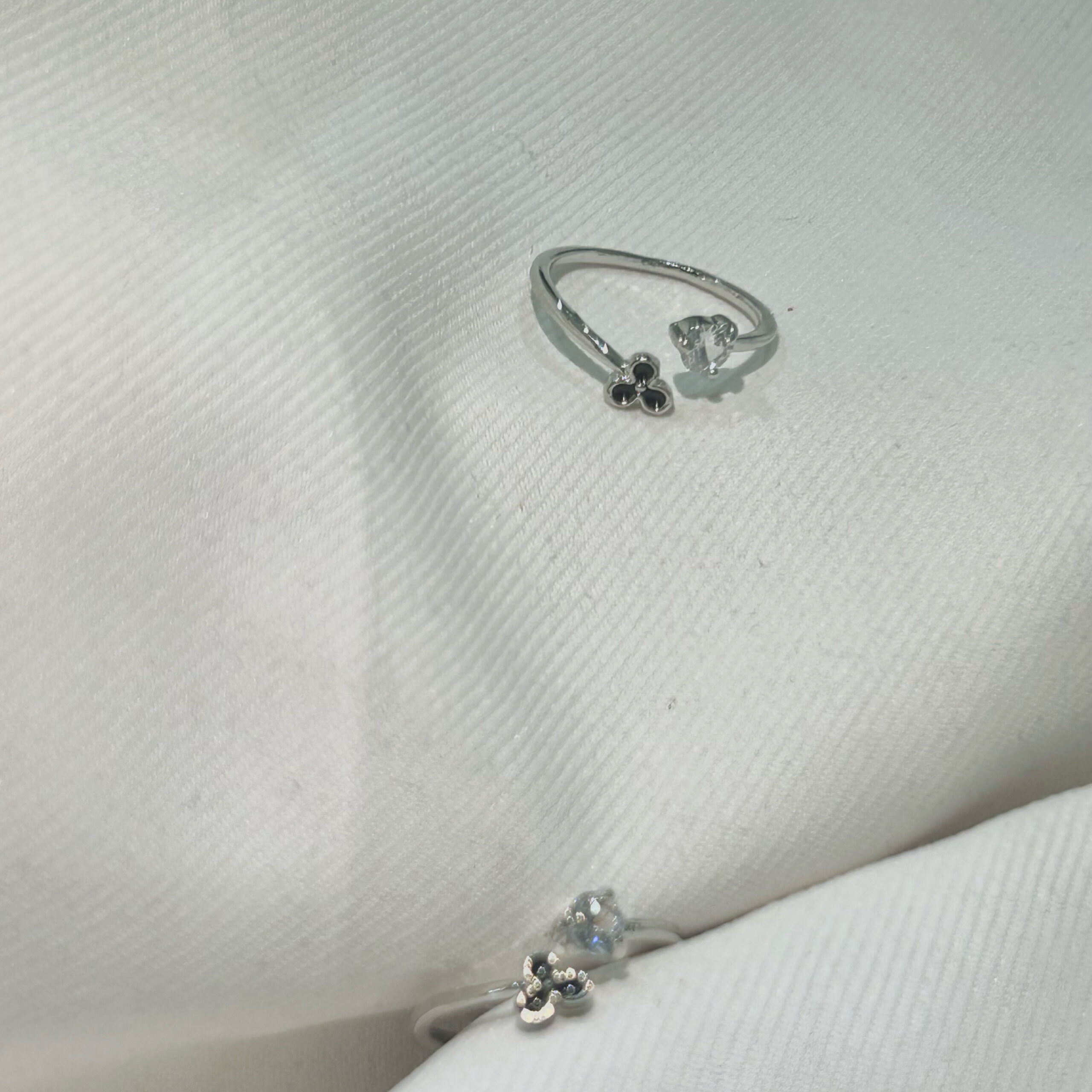 Small Flower stunning silver-plated floral design and studded shimmering white diamond Adjustable finger ring for women and girls. - Image 4