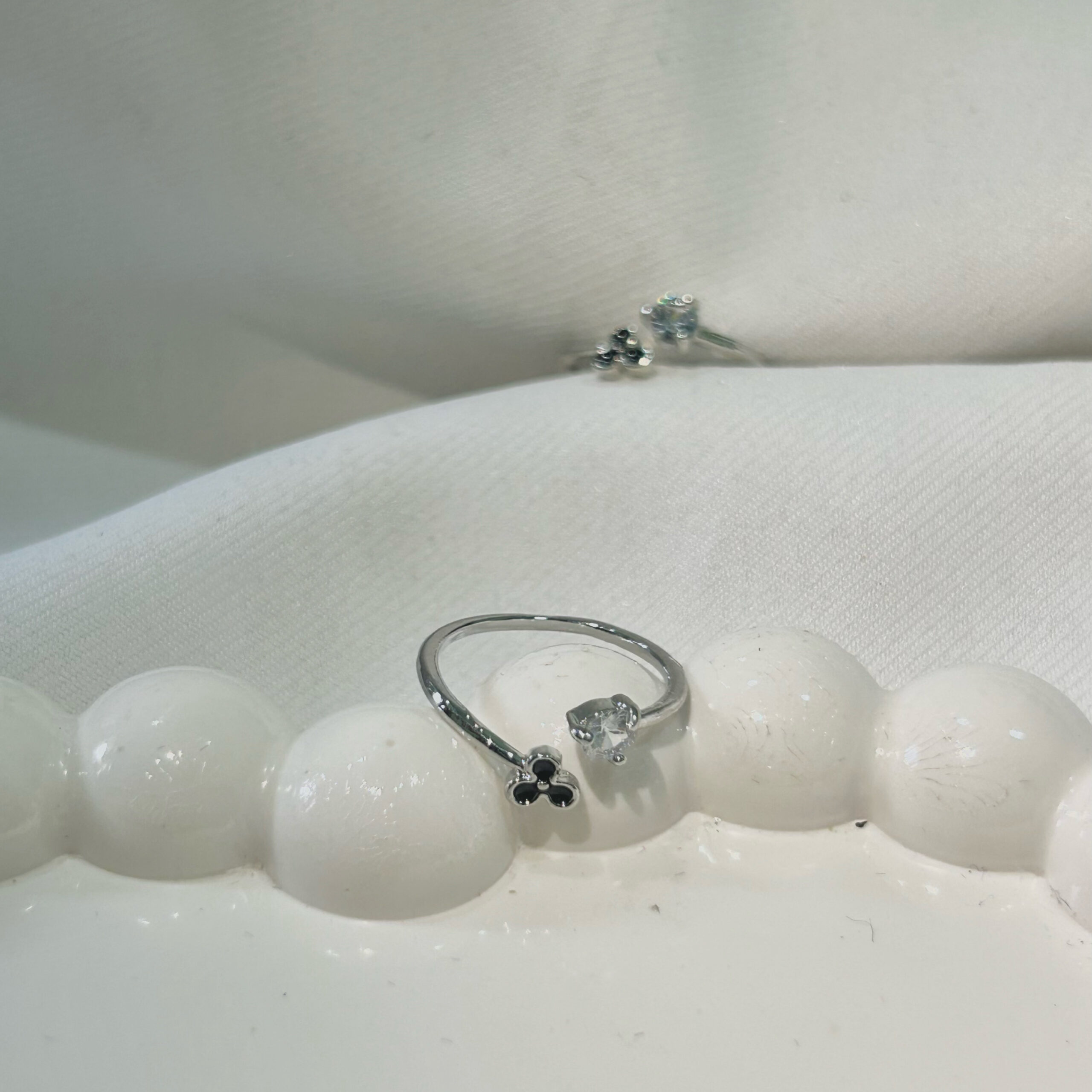 Small Flower stunning silver-plated floral design and studded shimmering white diamond Adjustable finger ring for women and girls. - Image 3