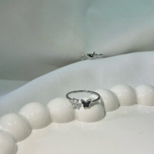 Black Butterfly stunning silver-plated floral design and studded shimmering white diamond Adjustable finger ring for women and girls.