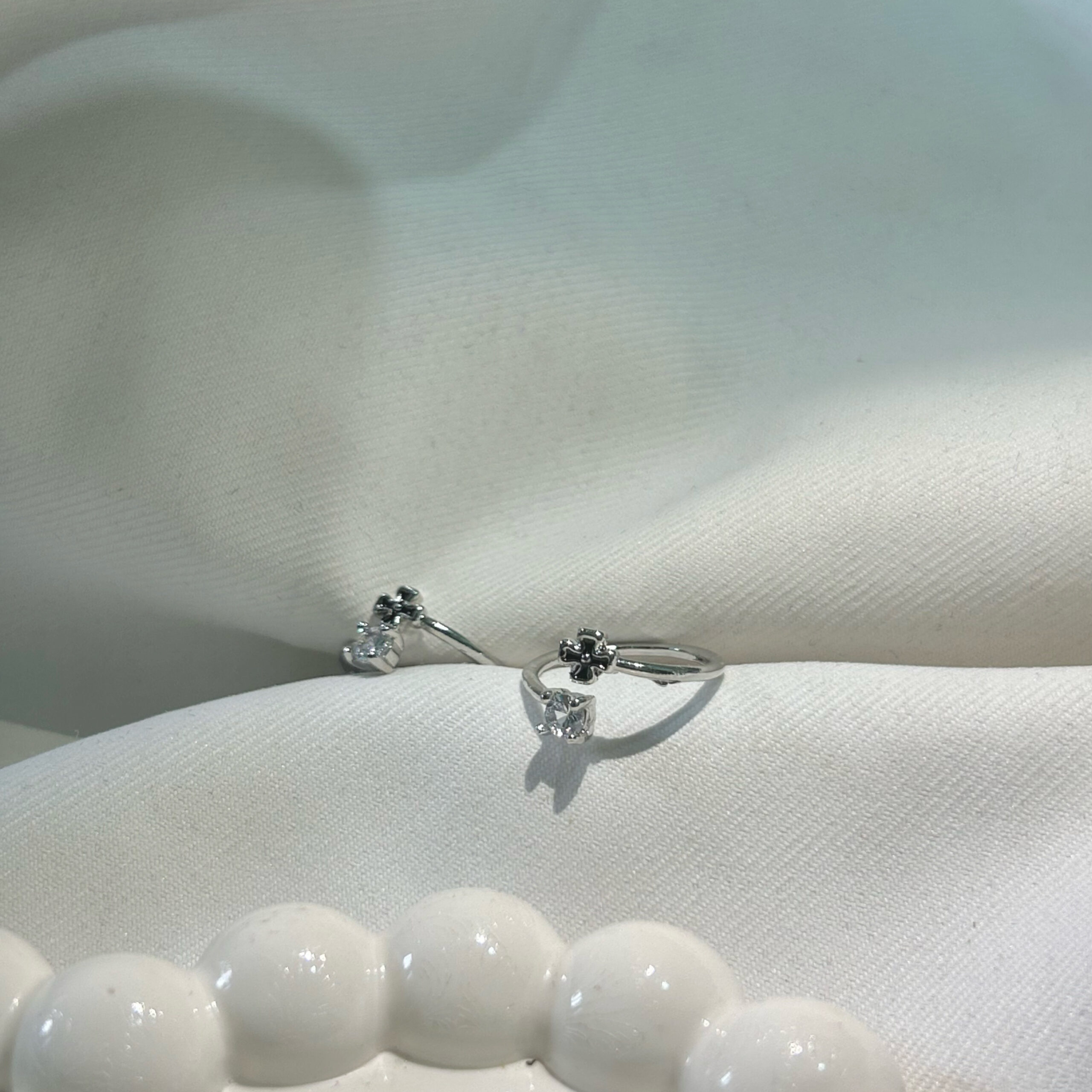 stunning silver-plated floral design and studded shimmering white diamond Adjustable finger ring for women and girls. - Image 4