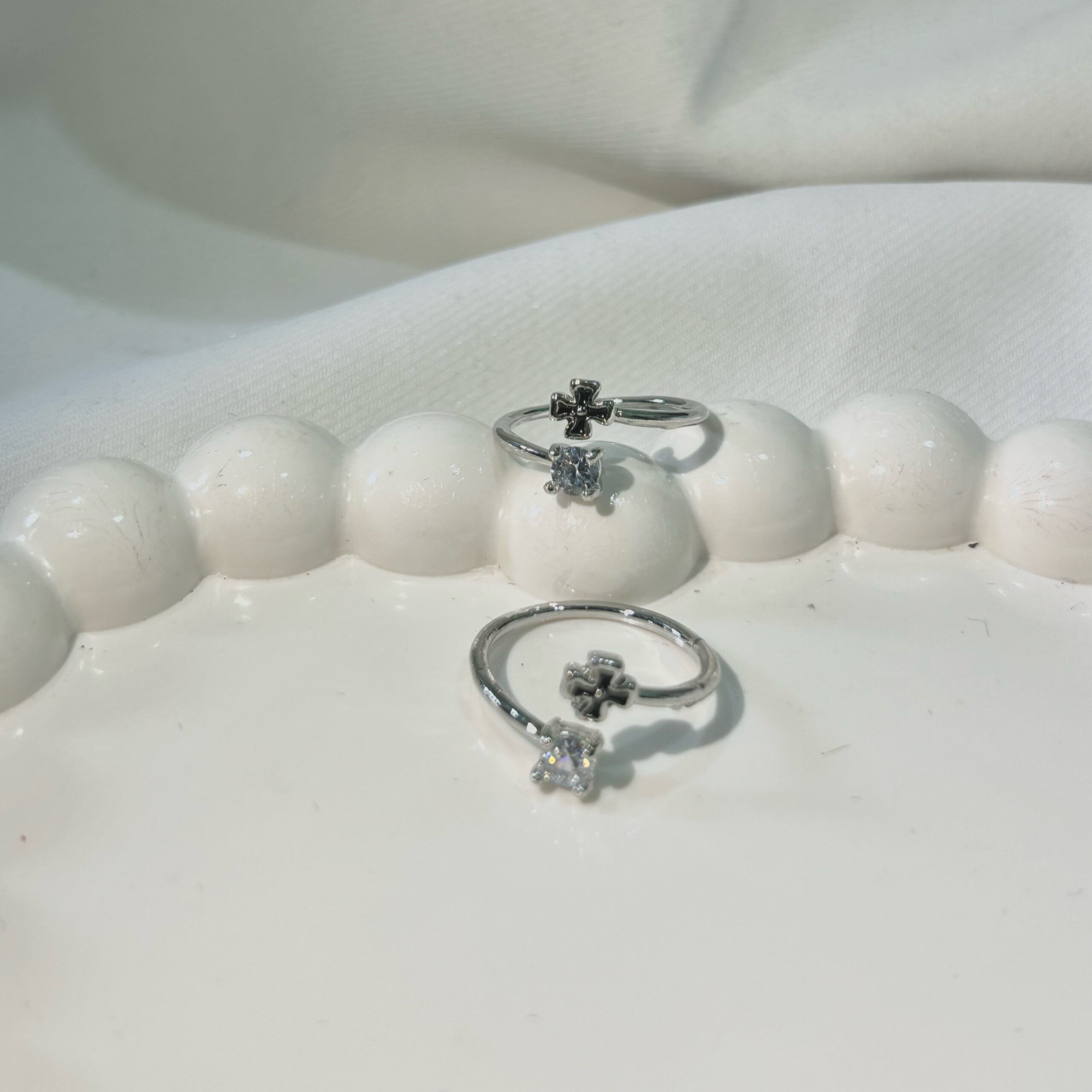 stunning silver-plated floral design and studded shimmering white diamond Adjustable finger ring for women and girls. - Image 3