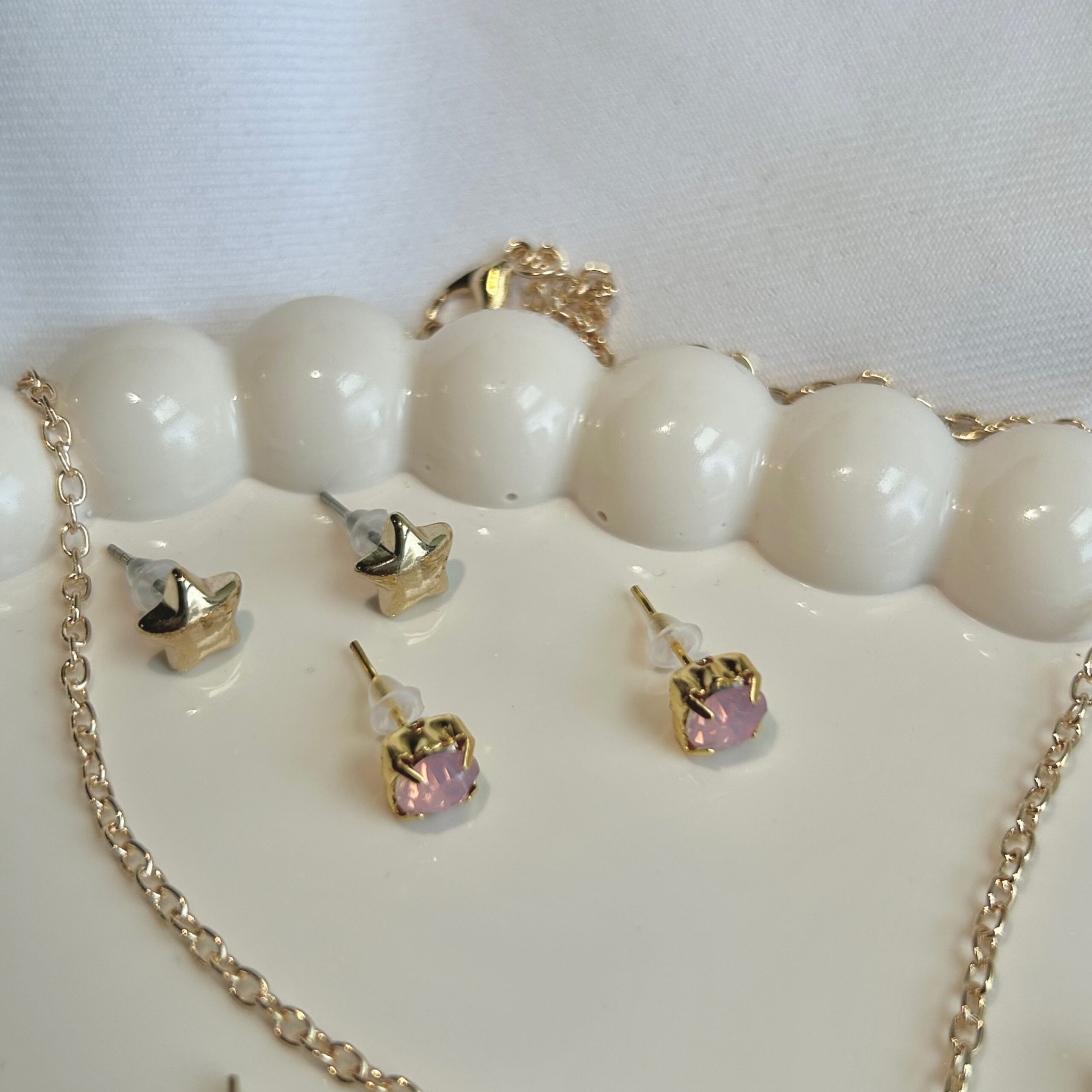 ARTIFICIAL GOLD POLISHED CHAIN WITH MOON SHAPED PENDANT AND 2 EARRINGS SET INCLUDING CUTE BUNNY AND STAR BY BANA CREATIONS - Image 2
