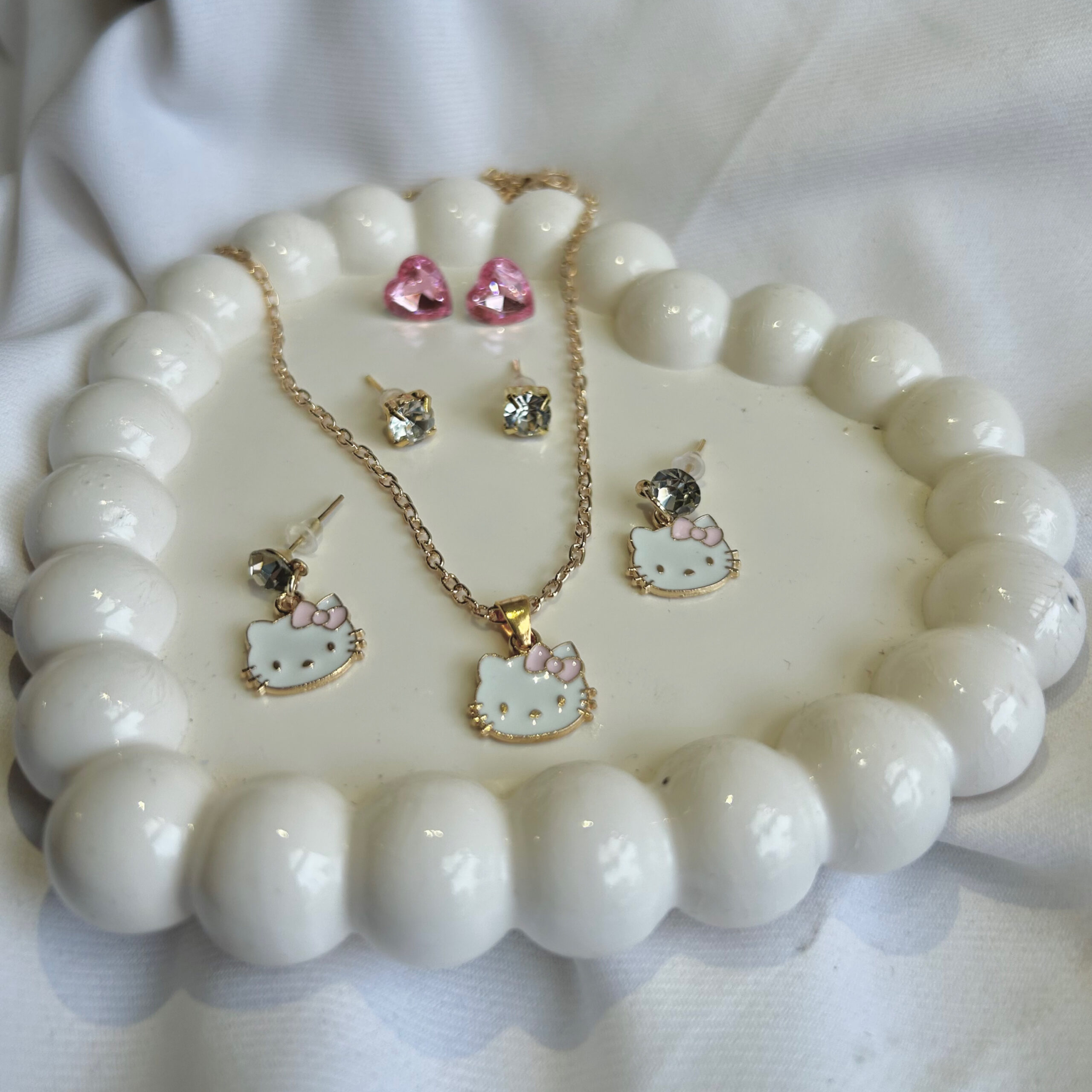 ARTIFICIAL GOLD POLISHED CHAIN WITH Cute Baby Bow SHAPED PENDANT AND 2 EARRINGS SET INCLUDING CUTE BUNNY AND STAR BY BANA CREATIONS - Image 3