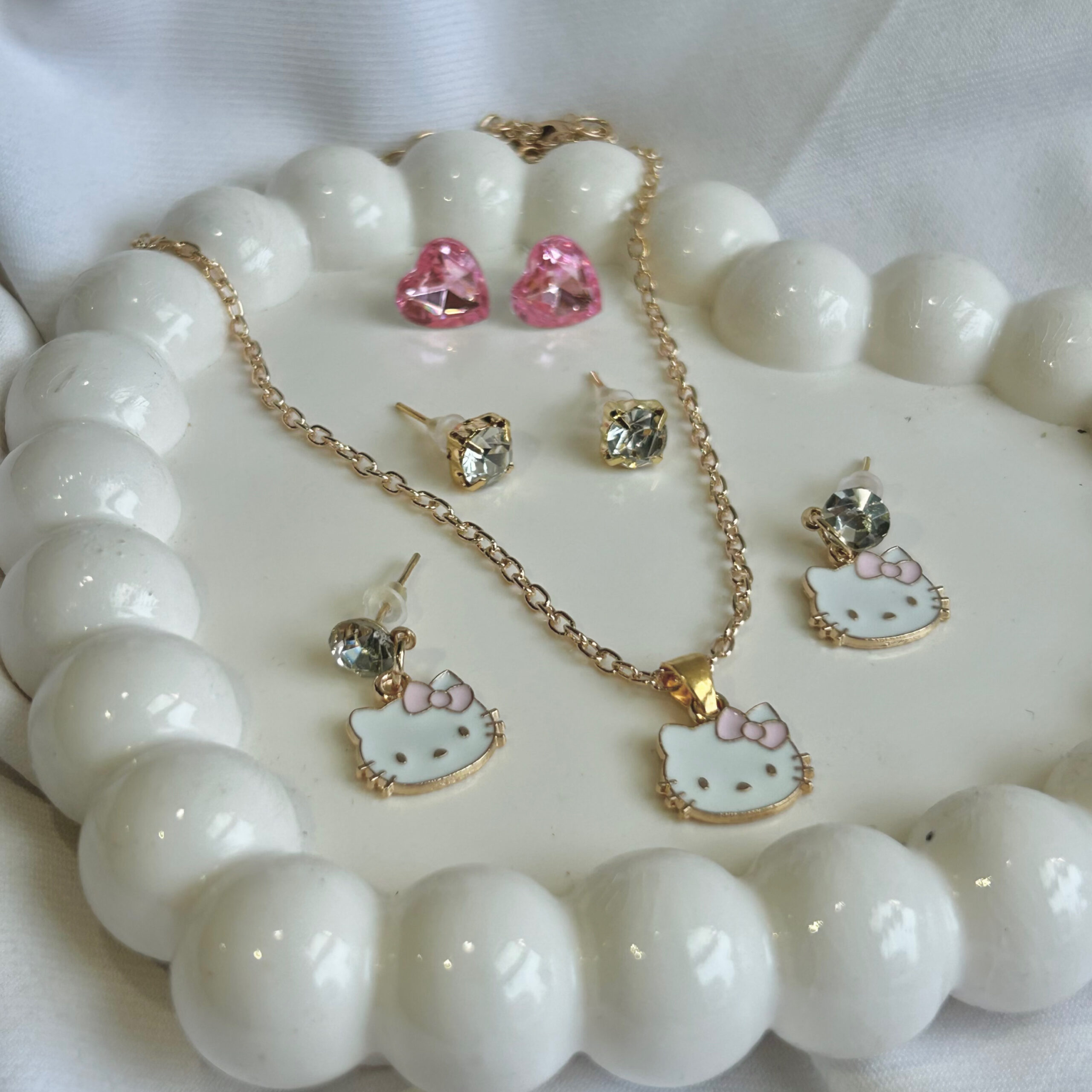 ARTIFICIAL GOLD POLISHED CHAIN WITH Cute Baby Bow SHAPED PENDANT AND 2 EARRINGS SET INCLUDING CUTE BUNNY AND STAR BY BANA CREATIONS - Image 4