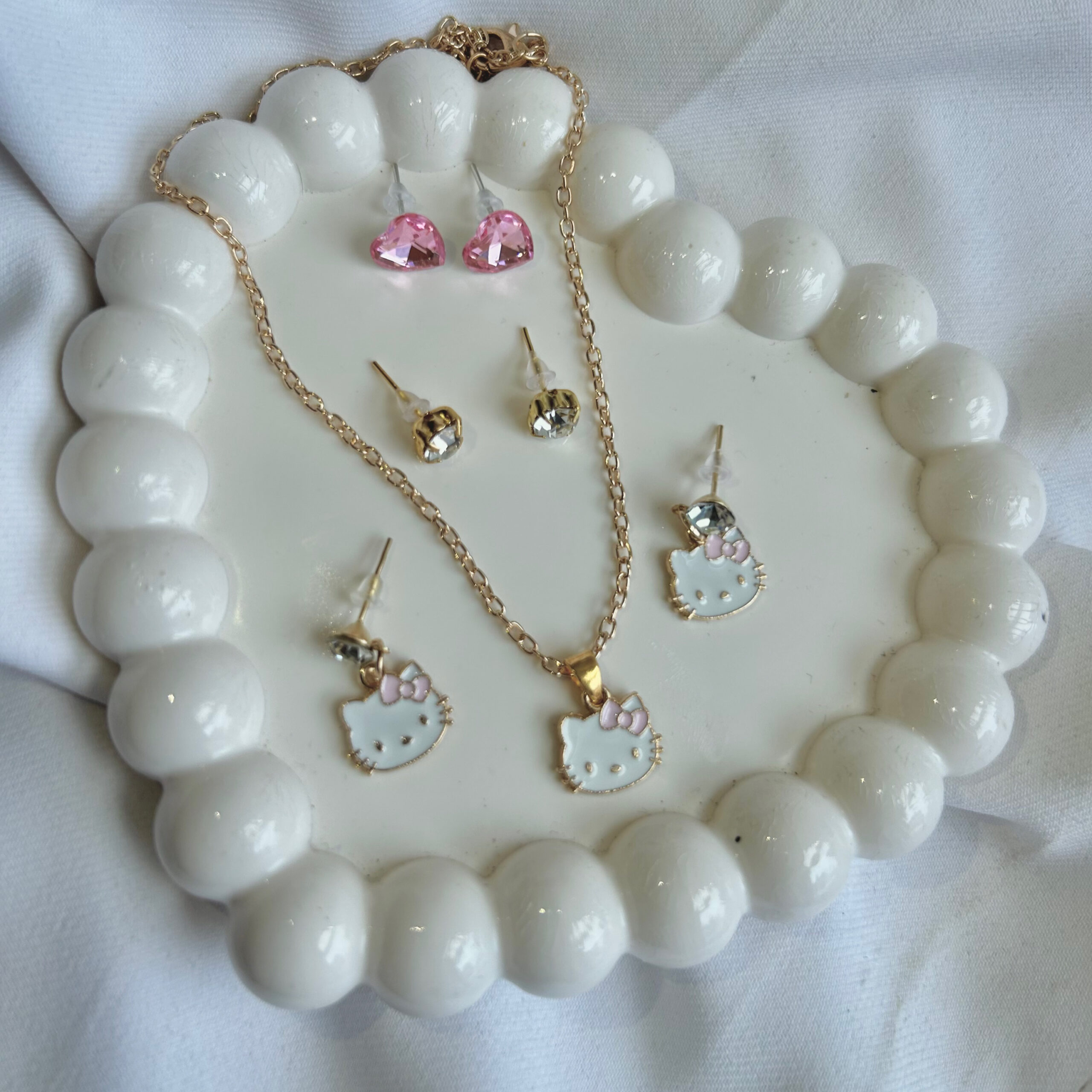 ARTIFICIAL GOLD POLISHED CHAIN WITH Cute Baby Bow SHAPED PENDANT AND 2 EARRINGS SET INCLUDING CUTE BUNNY AND STAR BY BANA CREATIONS