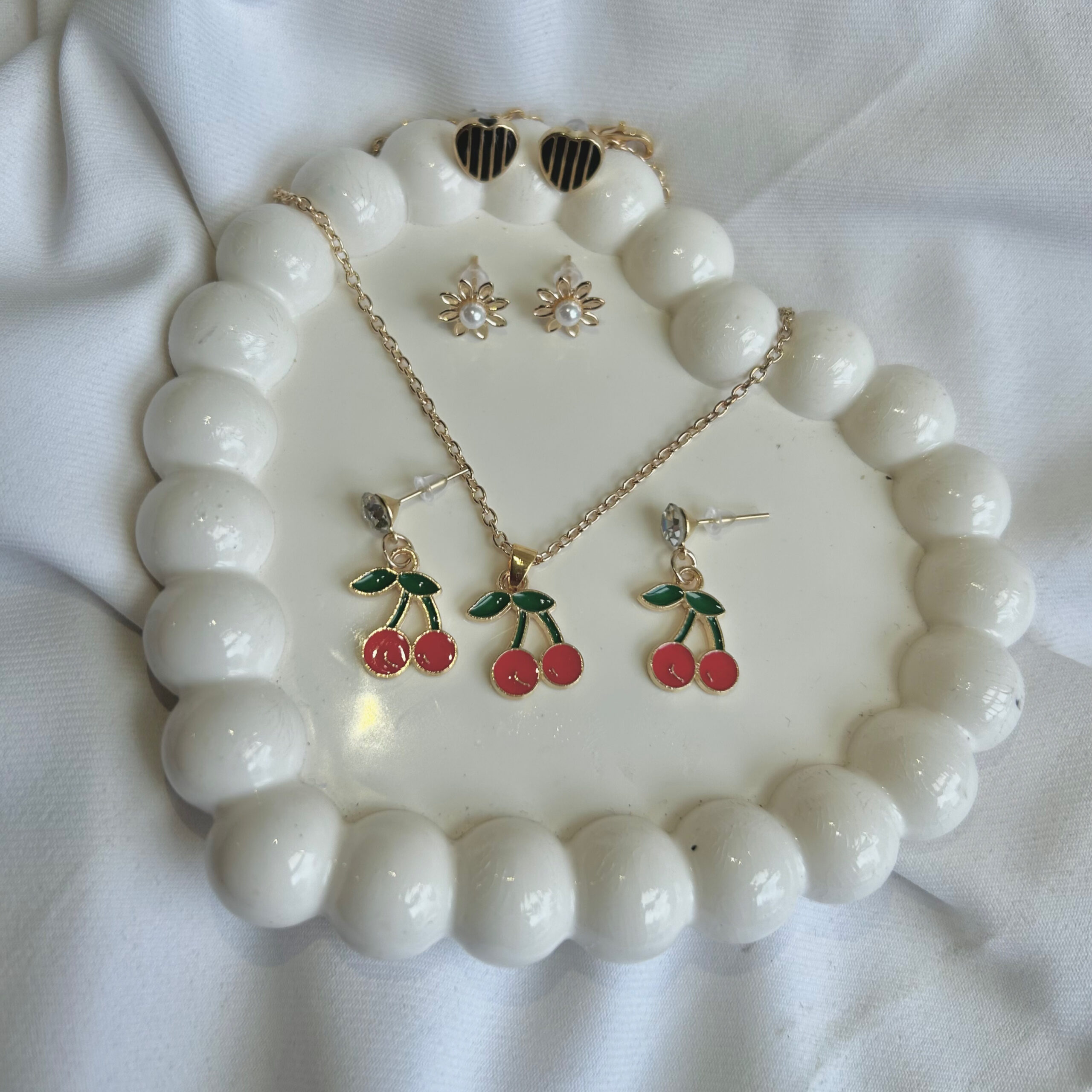 Cherry Necklace Pendant with Dangler Earrings for Women Alfa Jewels