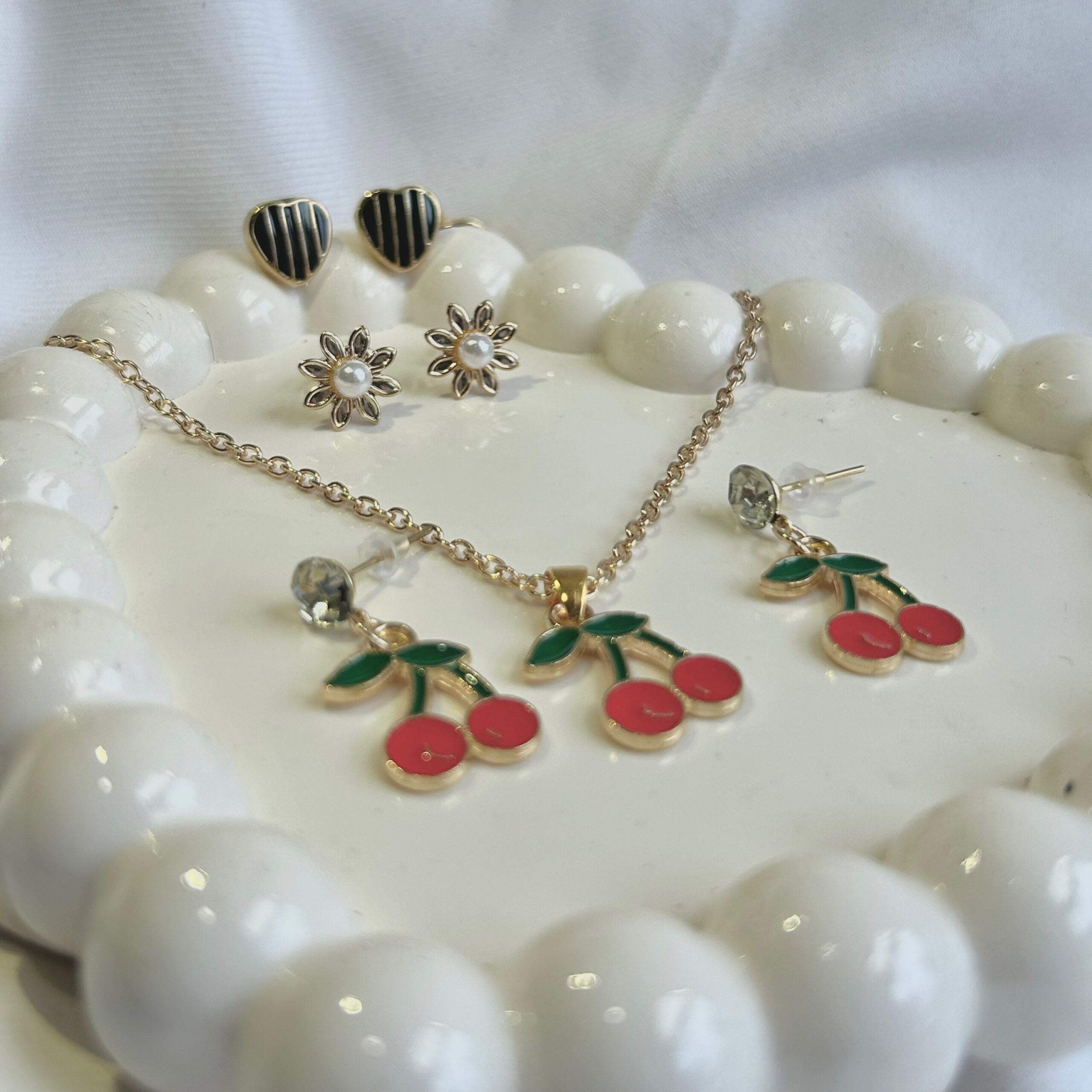 Cherry Necklace Pendant with Dangler Earrings for Women Alfa Jewels - Image 4