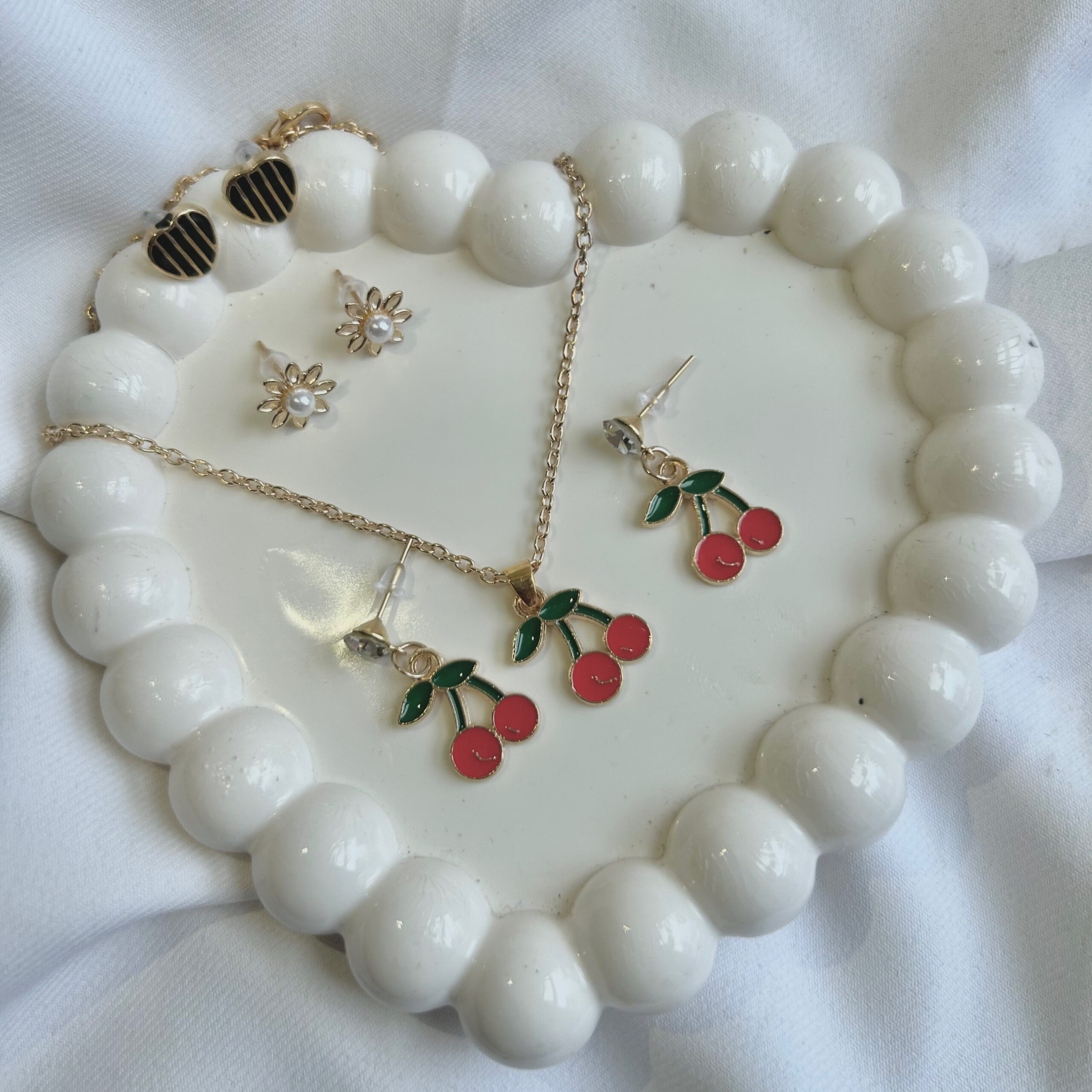 Cherry Necklace Pendant with Dangler Earrings for Women Alfa Jewels - Image 3