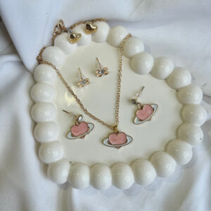 Pink Heart Necklace Pendant with Dangler Earrings for Girls & Women Alfa Jewels