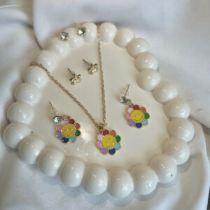 Morel Natural Sun Shape Necklace Pendant with Dangler Earrings for Girls & Women Alfa Jewels