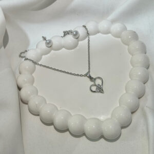 Lovely Round Cut White Diamond Heart Pendant Necklace with 1 pair Earrings