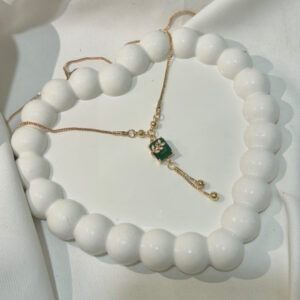 Green LIFESTYLE Square Pendant Necklace, Gold-Plated Green Heart Design with CZ Stone for Women