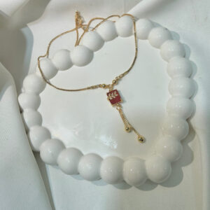 Red Colur Square Pendant Necklace, Gold-Plated Green Heart Design with CZ Stone for Women