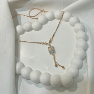 White Square Pendant Necklace, Gold-Plated Green Heart Design with CZ Stone for Women