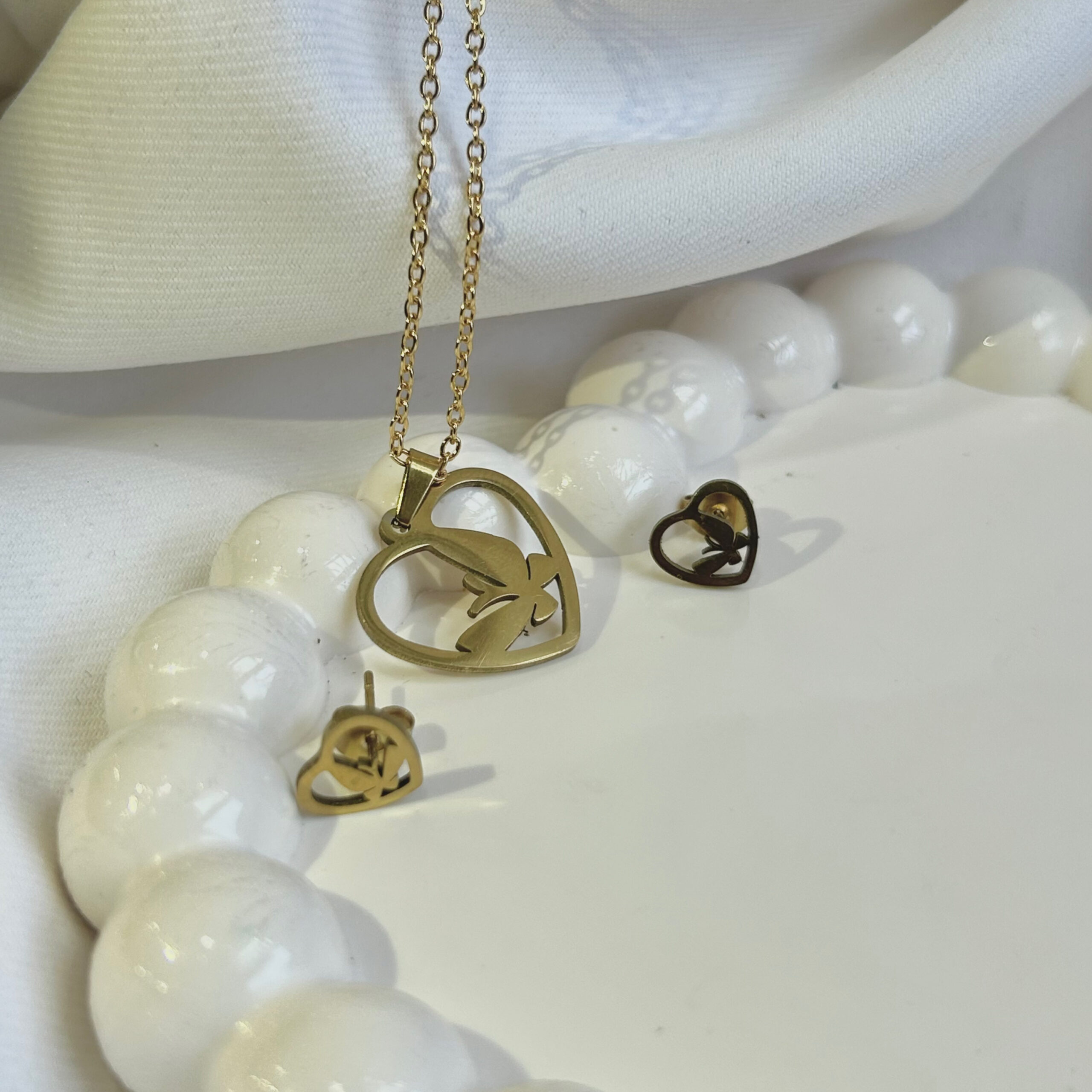 Heart Shape Under Butterfly anti tarnish Jewelry Pendant With Earrings For Girls and Women - Image 5