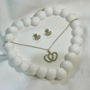 Double Heart Shape anti tarnish jewelry Pendant With Earrings For Girls and Women