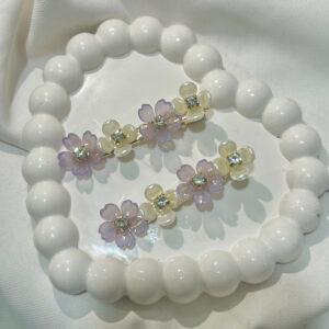 Purpel White Flowers, Elegant Korean Style Hair Accessories for Women, Gold-Tone