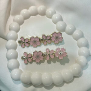 Pink Flower Hair Clips Set with Pink Flowers, Elegant Korean Style Hair Accessories for Women, Gold-Tone