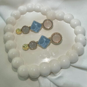 Blue Squer & Golden Round Hair Clips Set with Golden Flowers, Elegant Korean Style Hair Accessories for Women, Gold-Tone