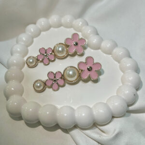 Pink Flower Hair Clips Set with Golden Flowers, Elegant Korean Style Hair Accessories for Women, Gold-Tone