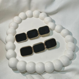 Black Squer Hair Clips Set , Elegant Korean Style Hair Accessories for Women, Gold-Tone