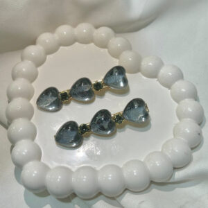 Black Grey Heart Hair Clips Set , Elegant Korean Style Hair Accessories for Women, Gold-Tone