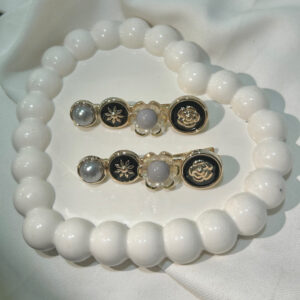 Black Round Flower Hair Clips Set , Elegant Korean Style Hair Accessories for Women