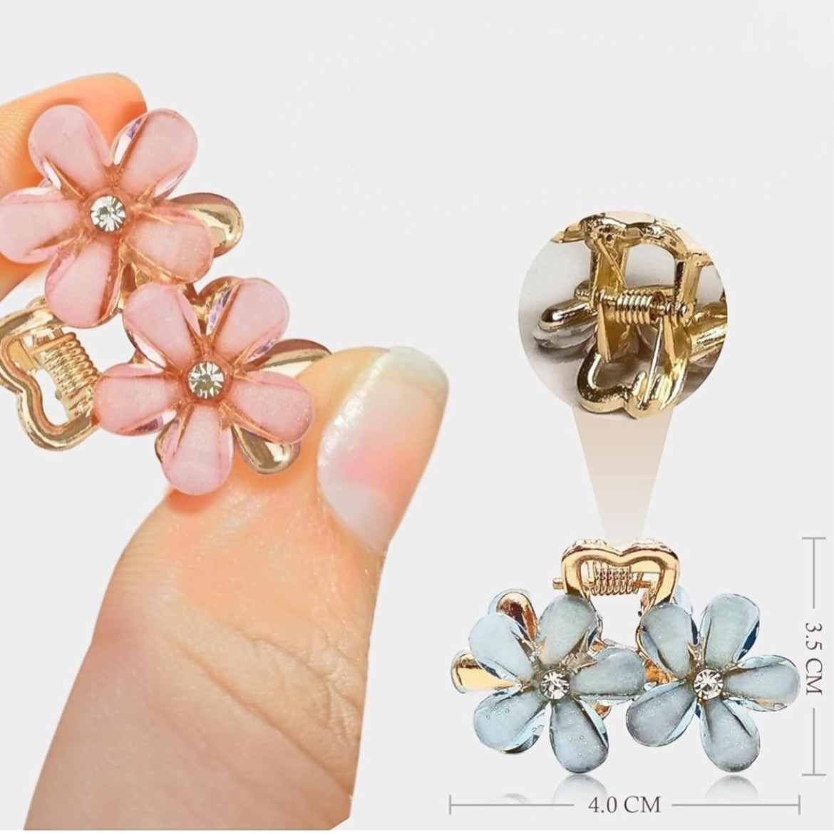 2 Pic Elegant Crystal Flower Hair Claw - Medium Size, Alloy Flower Clip For Women & Girls, Cute & Stylish Side Hair Accessory, Multicolor - Image 4