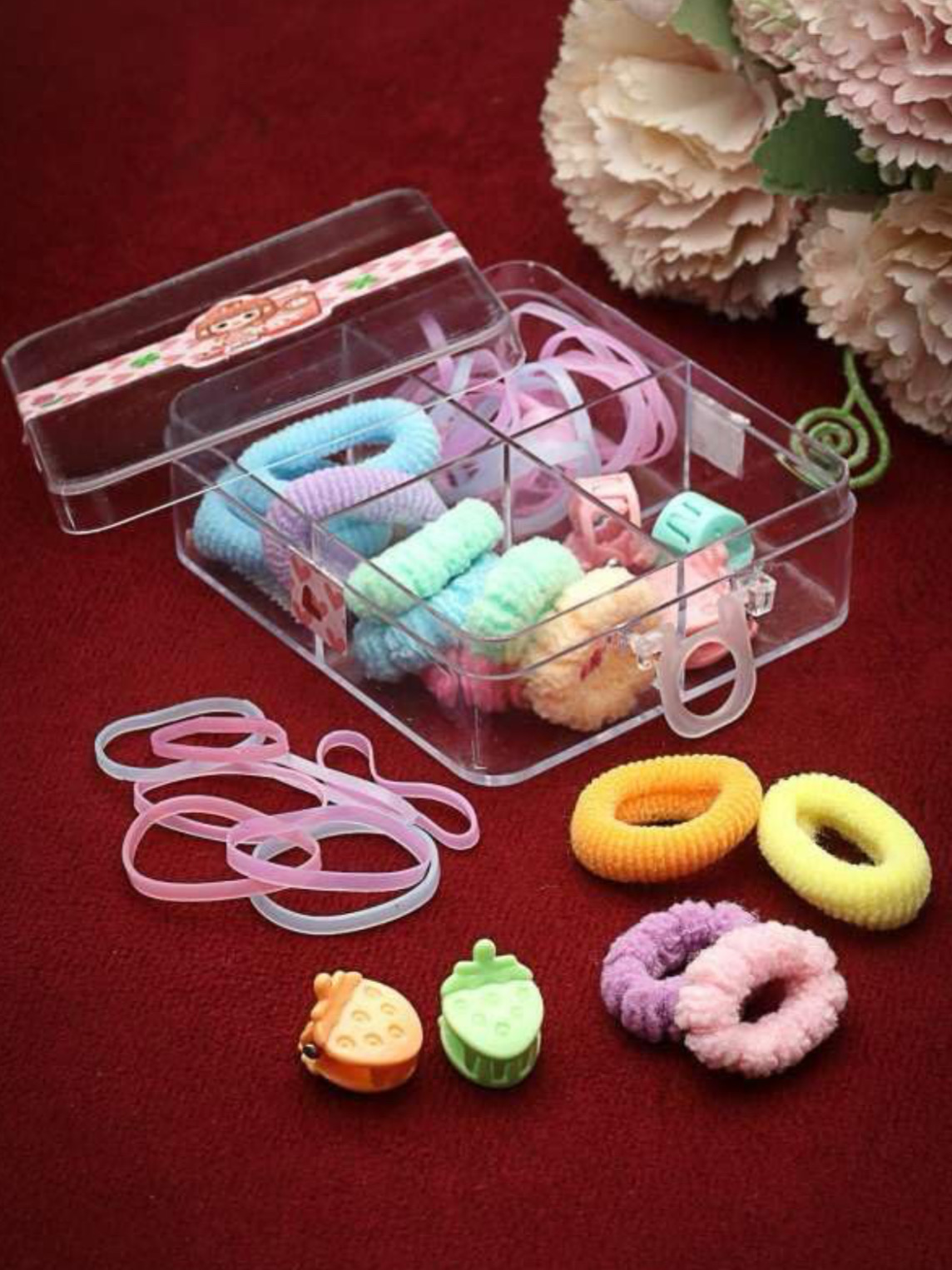 Baby Rubber Bands For Thin and Thick Hair | Durable Cotton Ponytail Holders For Baby Kid Girls Accessories Set (Multicolor, Set of 28 Pcs) - With Storage Box - Image 4