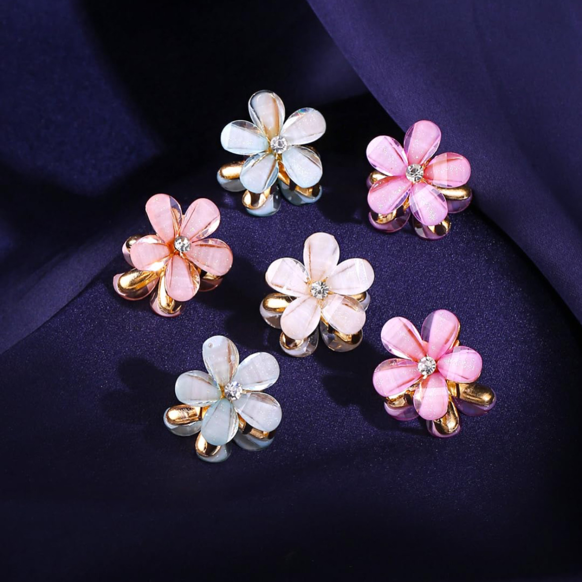 2 Pec Crystal Flower Hair Claw Rhinestones Alloy Hair Clamp For Girls Sweet Summer Side Clip Hair Styling Accessories,Multi