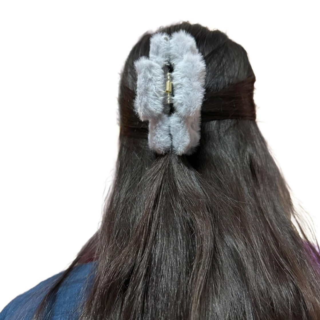 Set of 2 Soft Fur Hair Claw Clips for Women & Girls | Fluffy Winter Hair Accessories | Stylish Clutchers for Thick & Thin Hair | Multicolor - Image 2