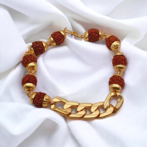 Gold Plated Links Rudraksha Bracelet for Men – 8.5 Inches Length