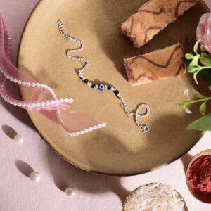 Sterling Silver Evil Eye 7” Chain Anklets with Adjustable & Secure Spring Lock Gift for Women/Girls