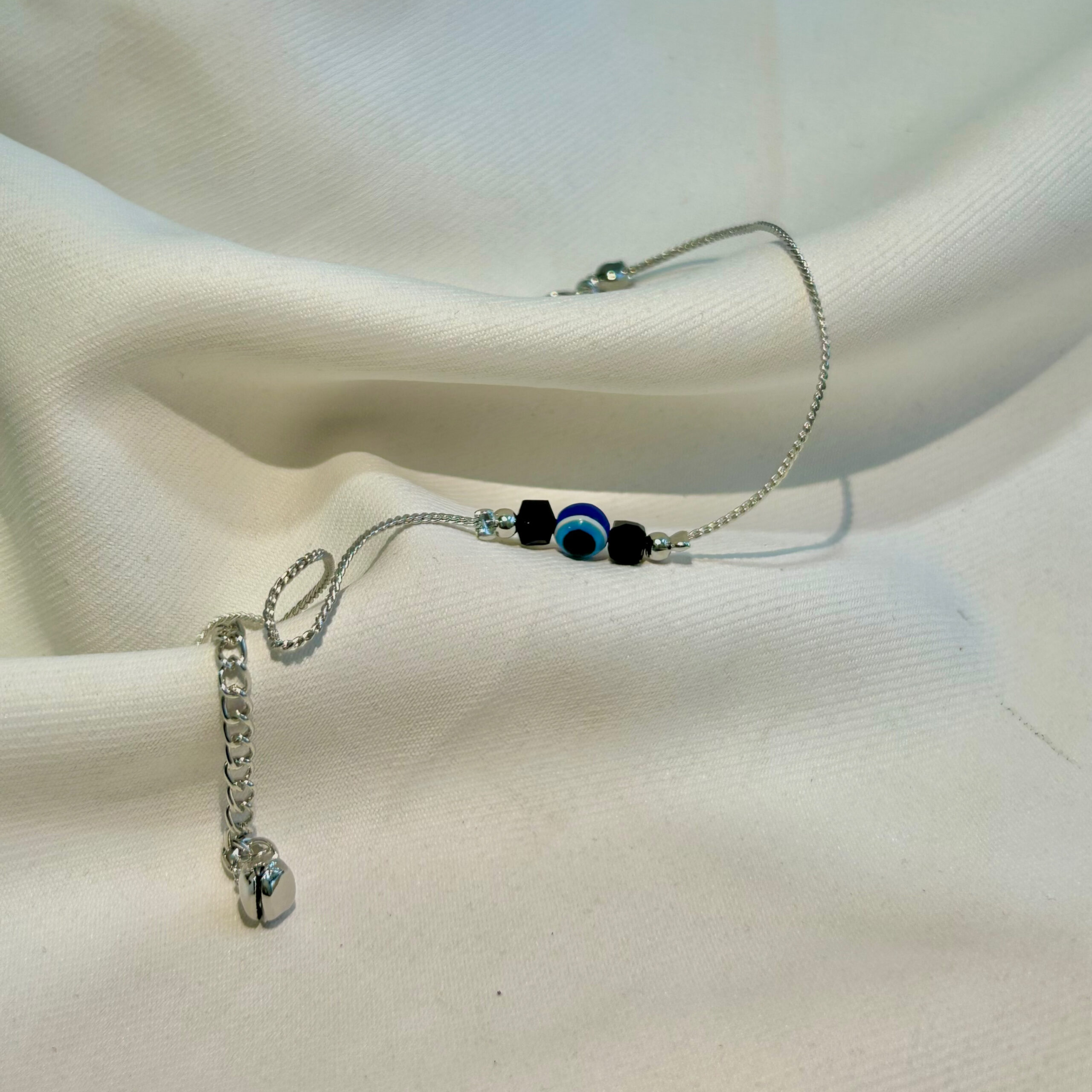 Sterling Silver Evil Eye 7” Chain Anklets with Adjustable & Secure Spring Lock Gift for Women/Girls - Image 2