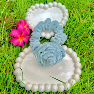 Grey Velmet Rose Hair Scrunchies, Black and White, Large 6 cm Decorative Flower Design, Korean stylish scrunchie Premium Silk Satin Scrunchies