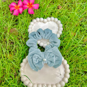 Handmade Grey Velmet Bow Style Scrunchie, Hair Ties, Rubber Band For Womens And Girls