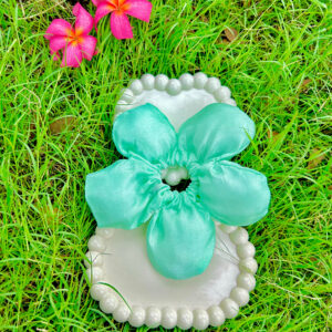 Handmade Green Flower Style Scrunchie, Hair Ties, Rubber Band For Womens And Girls