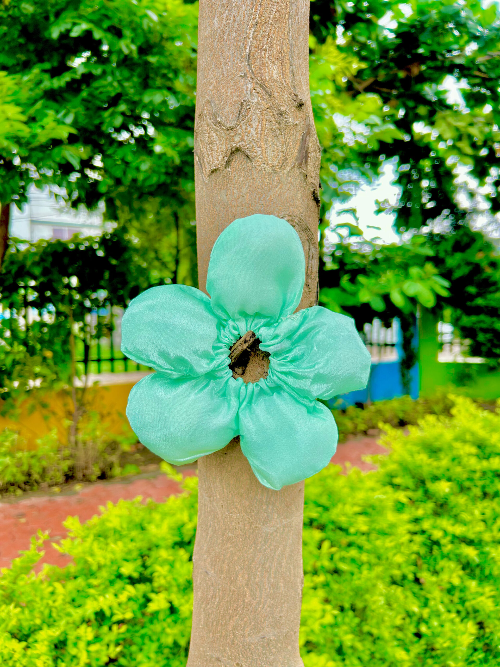 Handmade Green Flower Style Scrunchie, Hair Ties, Rubber Band For Womens And Girls - Image 2