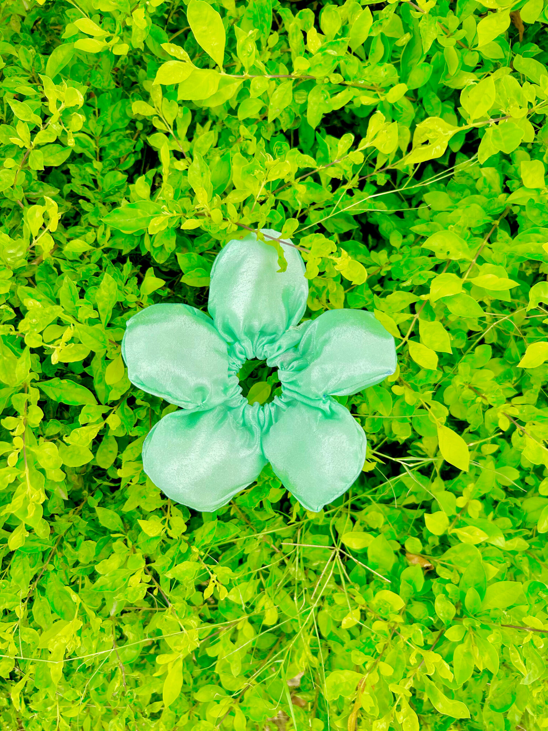 Handmade Green Flower Style Scrunchie, Hair Ties, Rubber Band For Womens And Girls - Image 4