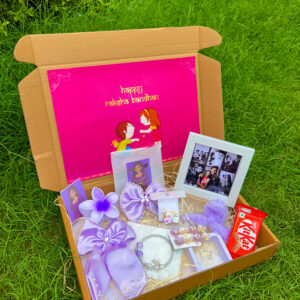 Premium Purple Color Rakhi Hampper Of Clature with Frame , Bow , Photo fram total 13 product