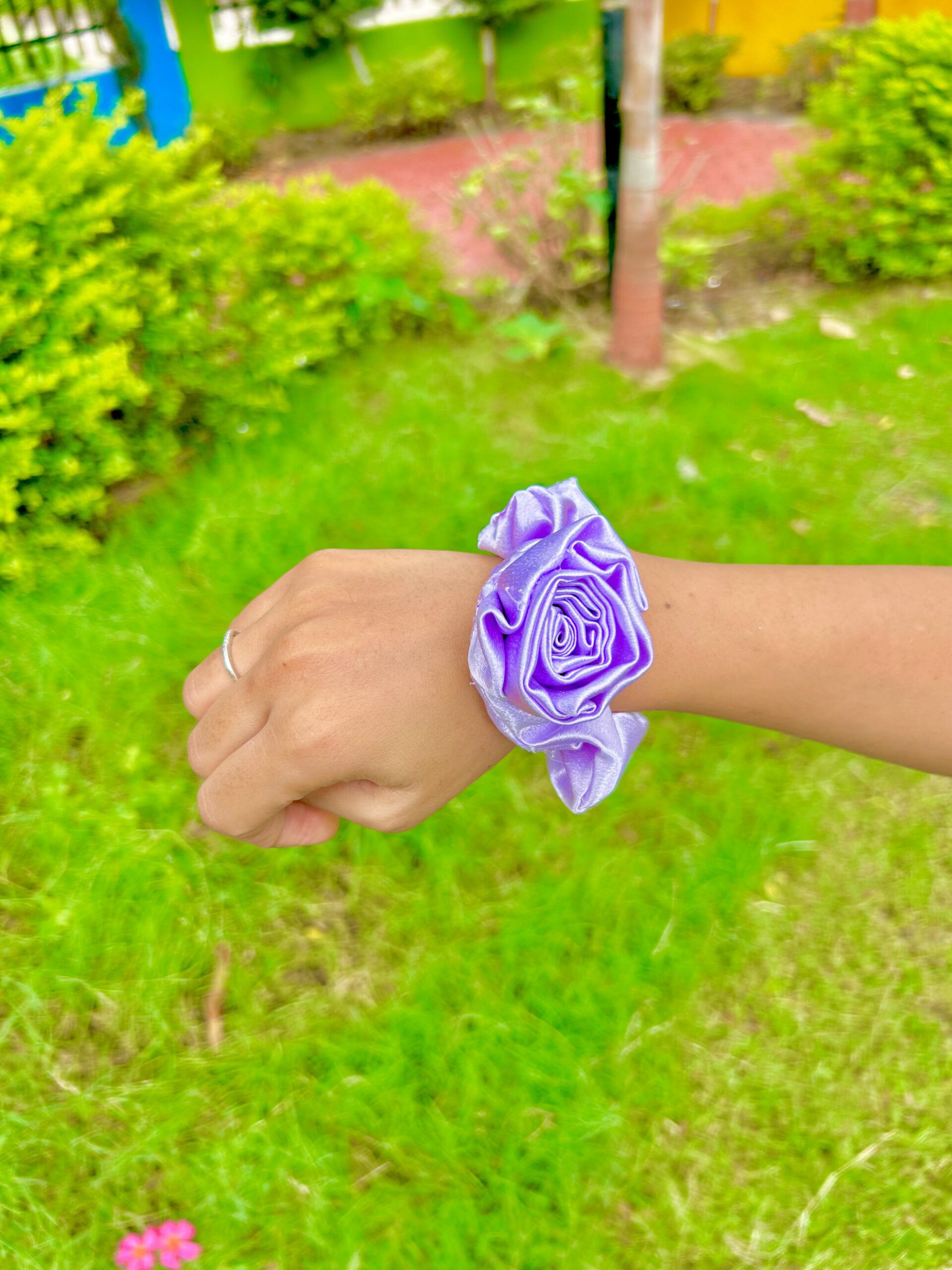 Handmade Purpel Flower Style Scrunchie, Hair Ties, Rubber Band For Womens And Girls - Image 3