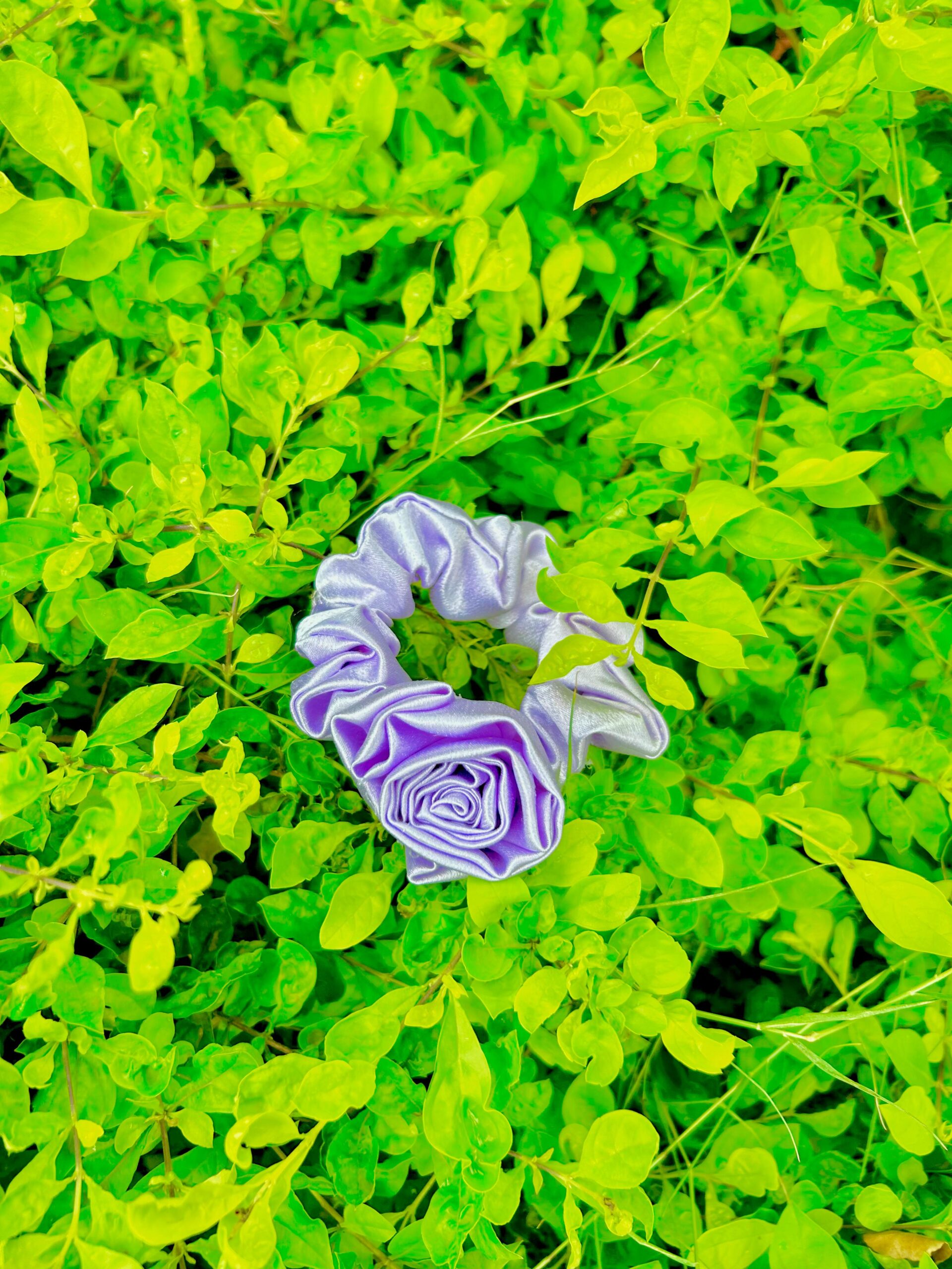 Handmade Purpel Flower Style Scrunchie, Hair Ties, Rubber Band For Womens And Girls - Image 4