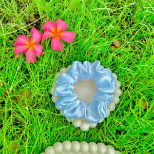 Handmade Simple Satin White Scrunchie, Hair Ties, Rubber Band For Womens And Girls